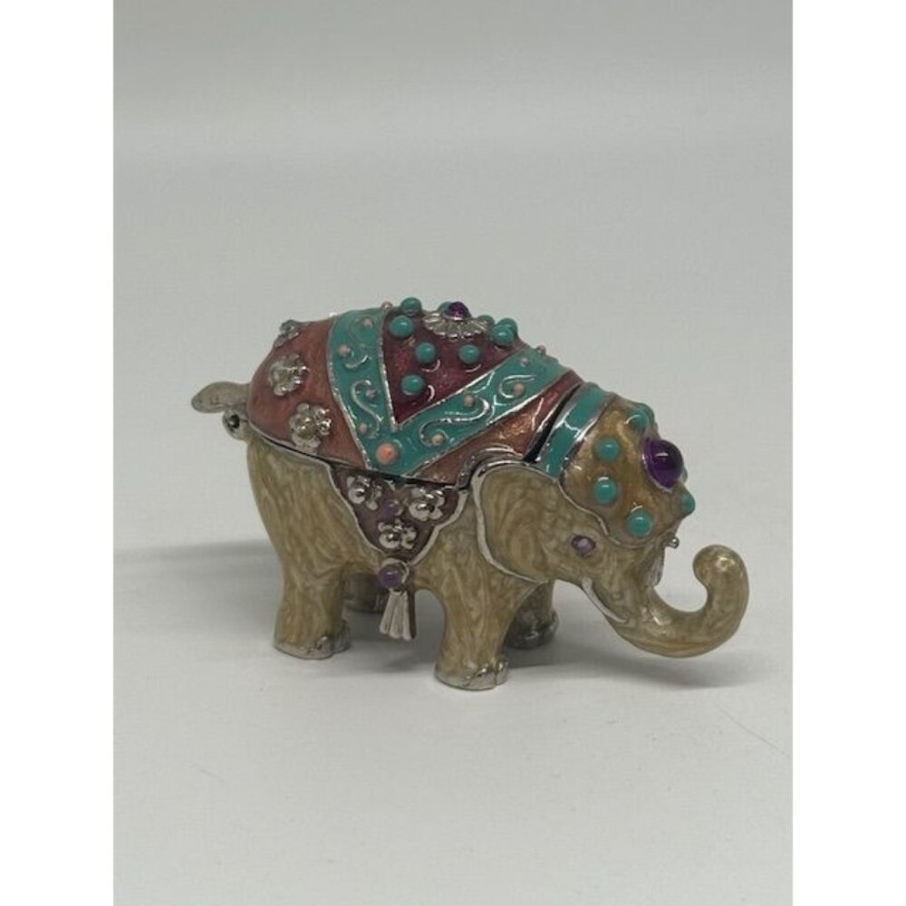 Vintage Monet Enamel & Jeweled Elephant Hinged Magnetic Closure Trinket Box